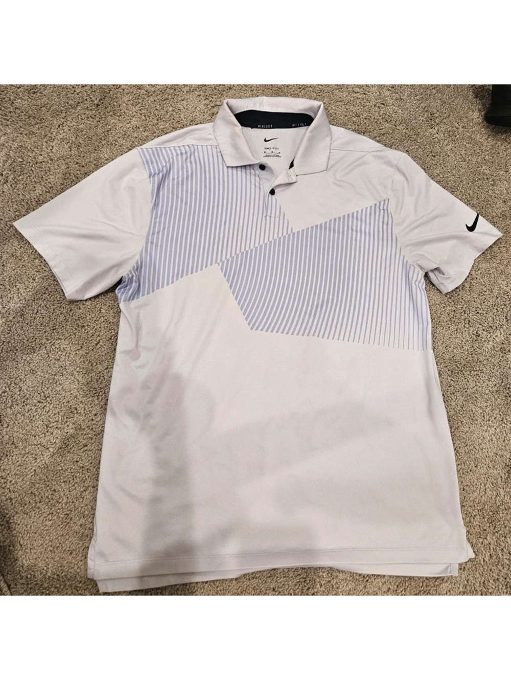 Nike Golf Dri-FIT Men's Medium White Polo Shirt with Light Blue Stripes